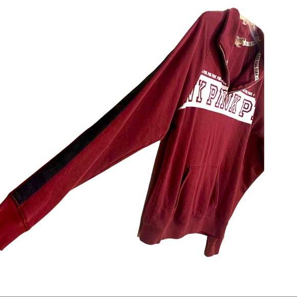 PINK maroon front  3/4 zipper sweatshirt size extra small - Picture 3 of 7